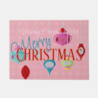 Felpudo Ornamentos retro Navidades rosados Doormat