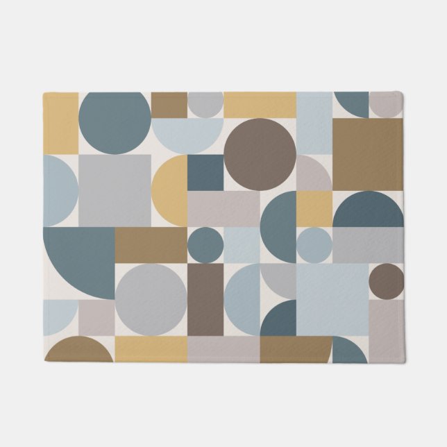 Felpudo Oro azul geométrico moderno de mediados de siglo (Anverso)