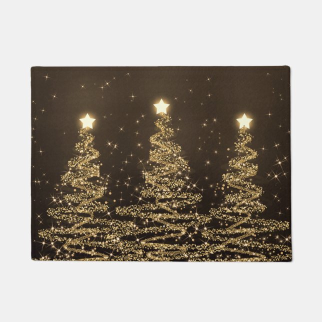 Felpudo Oro chispeante de los árboles del navidad elegante (Anverso)