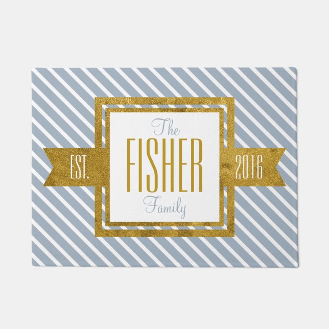 Felpudo Oro del año y rayas azules establecidos domicilio (Anverso)