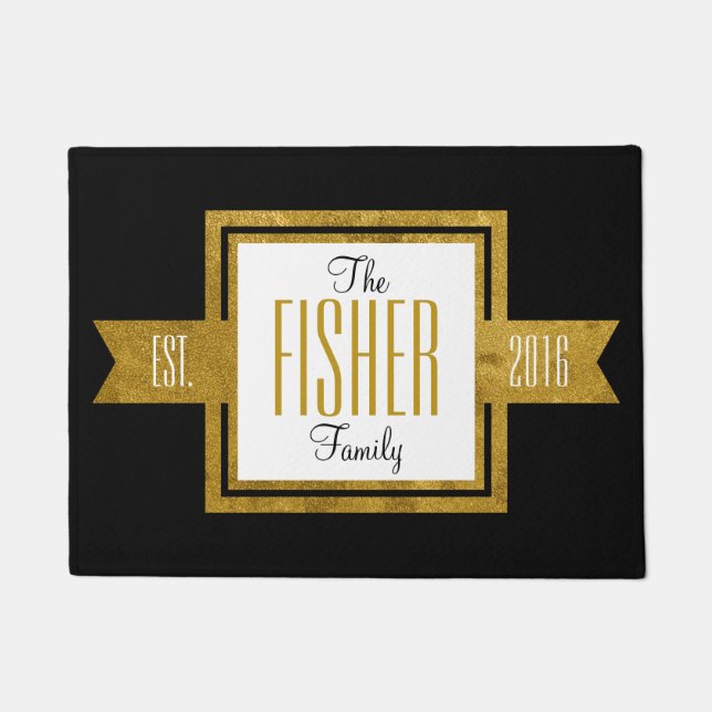 Felpudo Oro establecido domicilio familiar y negro del año (Anverso)