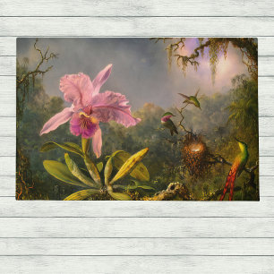 Felpudo Orquídea de Cattelya brasileña Artsy y 3 Hummingbi