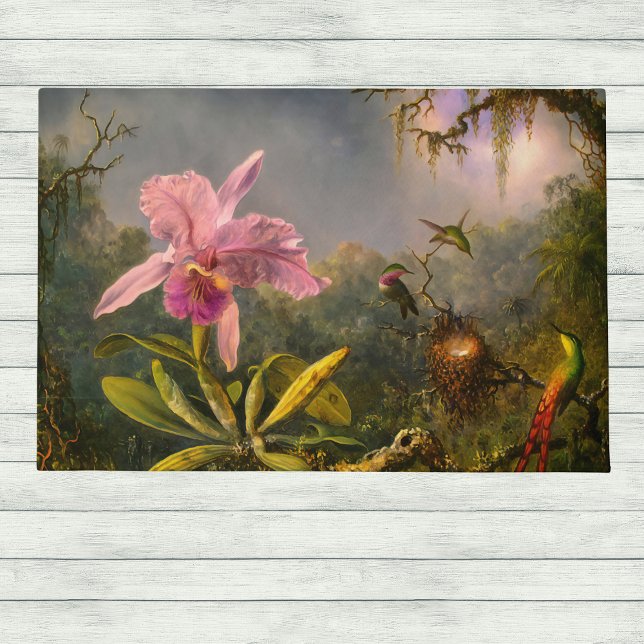 Felpudo Orquídea de Cattelya brasileña Artsy y 3 Hummingbi (Subido por el creador)
