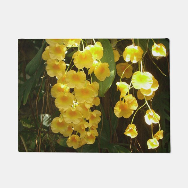Felpudo Orquídeas Amarillas colgando flores tropicales (Anverso)