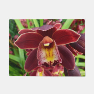 Felpudo Orquídeas Maroon I Hermosa Floral Roja