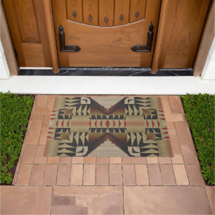 Felpudo Oscuro Tan Taupe Marrón Red Black Tribal Art