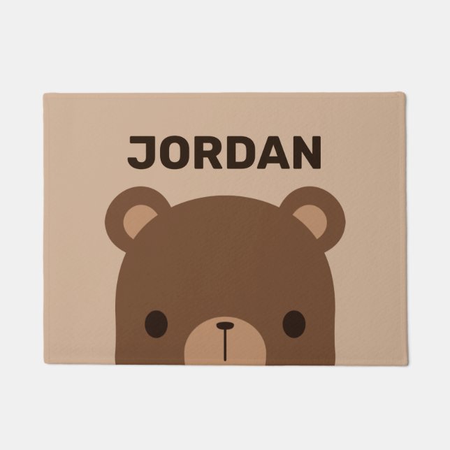 Felpudo Oso marrón lindo con nombre personalizado (Anverso)
