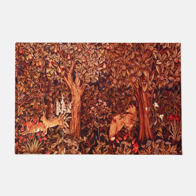 Felpudo OTOÑO ANIMALES FORESTALES Hares, Fox, Floral marró (Anverso)