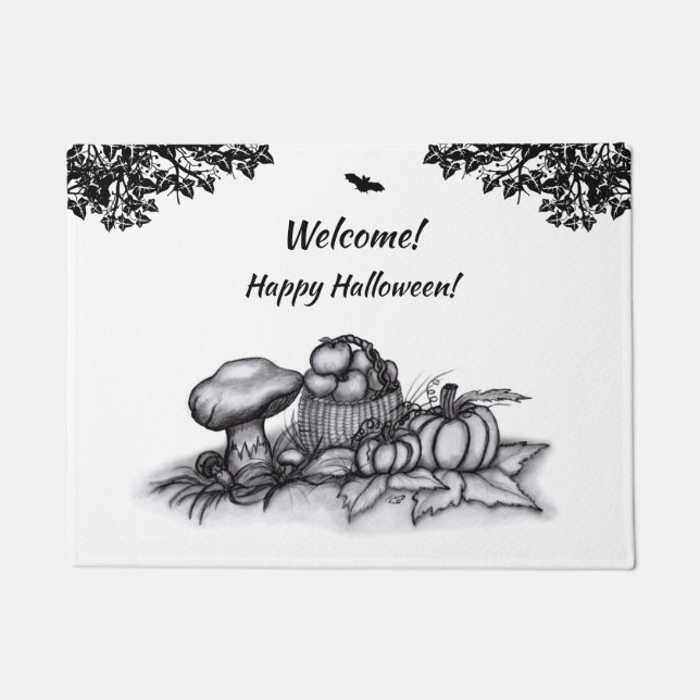 Felpudo Otoño, ¡Bienvenidos! ¡Feliz Halloween! (Anverso)