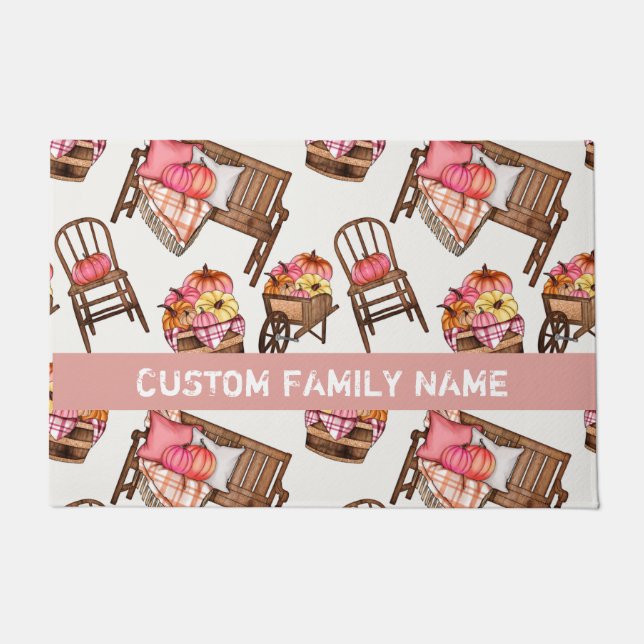 Felpudo Otoño Caída Carne De Calabaza Rosa (Anverso)