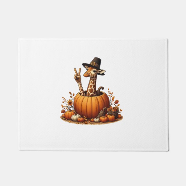 Felpudo Otoño Calabaza Cae Giraffe Agradecimiento a las mu (Anverso)