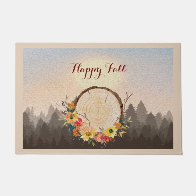 Felpudo Otoño Sale Niebla del bosque de Wreath (Anverso)