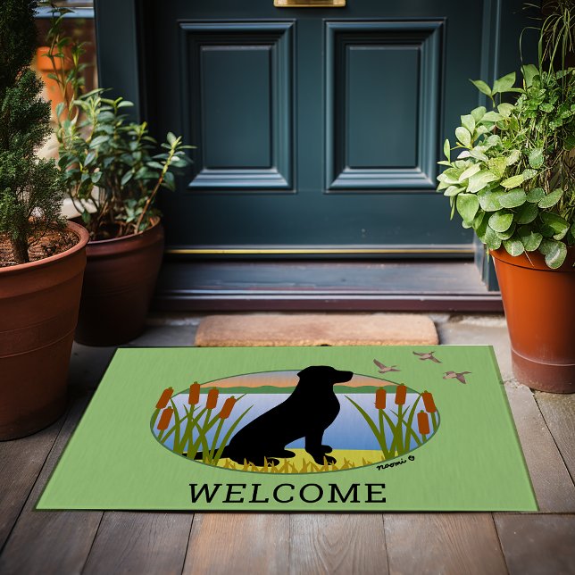 Felpudo Óvalo de atardecer de ave negra de Labrador (Black Labrador Bird Dog Sunset Oval Doormat for Labrador Owners.  Personalized Gift Idea.)