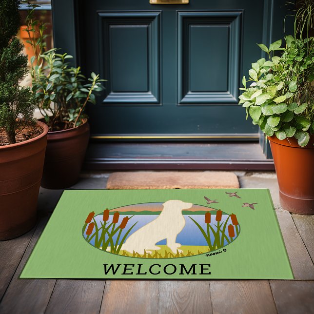 Felpudo Óvalo de atardecer de perro de ave amarillo Labrad (Yellow Labrador Bird Dog Sunset Oval Doormat for Labrador Owners.  Personalized Gift Idea.)