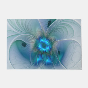 Felpudo Ovejas en pie, abstracto fractal turquesa azul