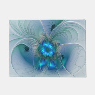 Felpudo Ovejas en pie, abstracto fractal turquesa azul