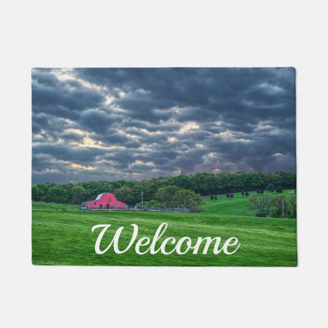 Felpudo Ozarks Cloudy Farm Sunset Welcome Doormat (Anverso)