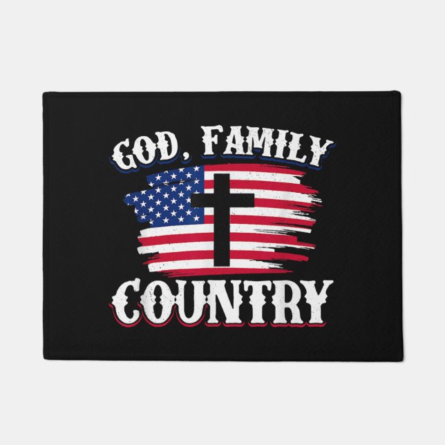 Felpudo País de la familia Dios Cruz de la Bandera America (Anverso)