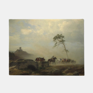 Felpudo Paisaje con ruinas de castillo y paseos a caballo