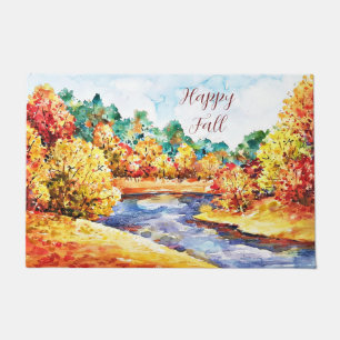 Felpudo paisaje en acuarela de otoño con texto personaliza