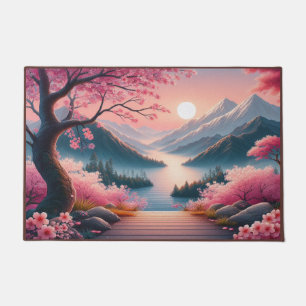 Felpudo Paisaje forestal montañoso de cerezos japoneses