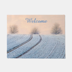Felpudo Paisaje invernal con entrada personalizada de Hoar