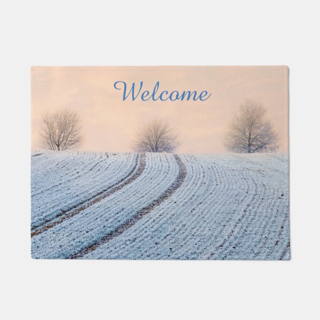 Felpudo Paisaje invernal con entrada personalizada de Hoar (Anverso)