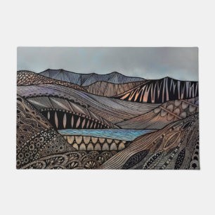 Felpudo Paisaje montañoso abstracto puesta de sol arte ma
