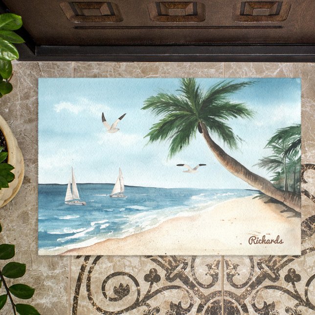 Felpudo Paisaje playero con velero acuático (Subido por el creador)