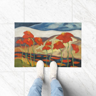 Felpudo Paisaje Surrealista Modernista Vintage con Amapola