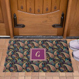 Felpudo Paisley Vintage Look Black Purple Monograma Inicia