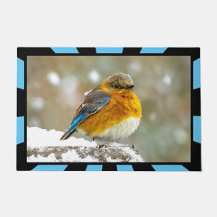 Felpudo Pájaro azul oriental en nieve - Fotografía origina