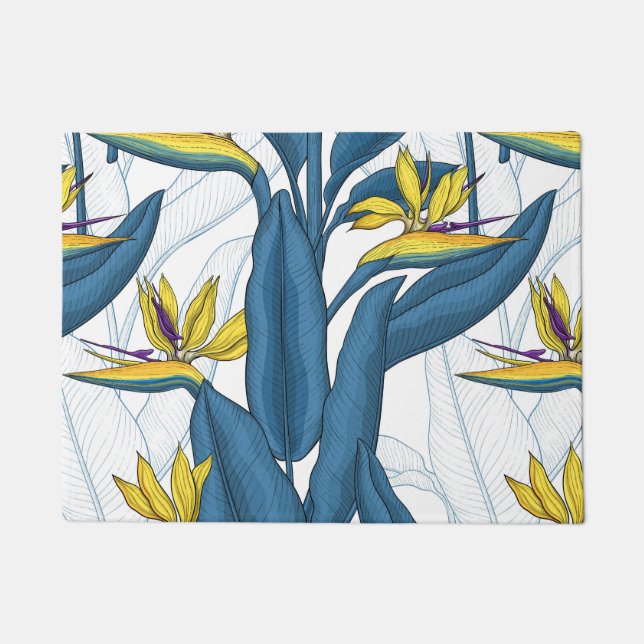 Felpudo Pájaro del paraíso flores en blanco (Anverso)