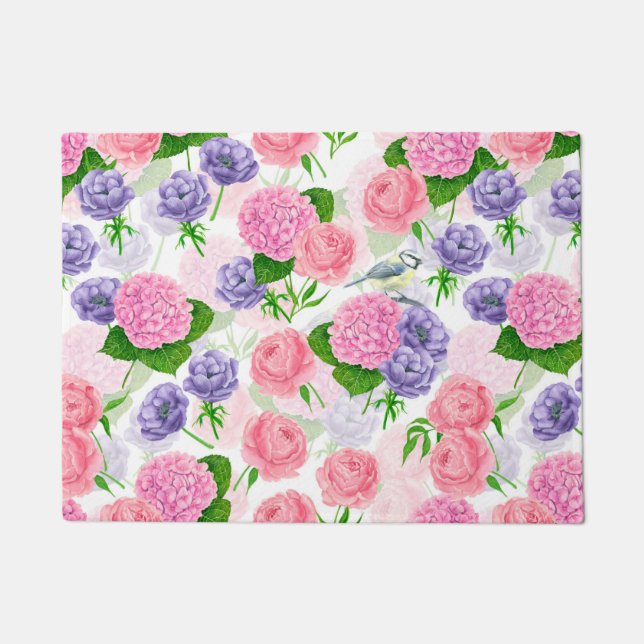 Felpudo Pájaro tetón y flores (Anverso)