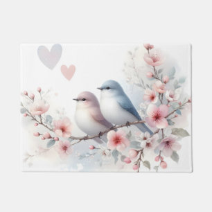 Felpudo Pájaros de Amor Romántico Rama de Flor de Cerezo