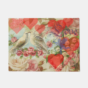 Felpudo Pájaros de Amor Vintage Antiguo Corazón