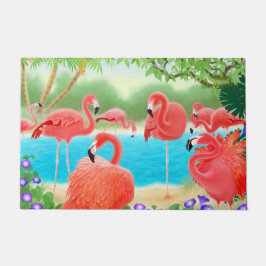 Felpudo Pájaros Flamingo Rosados Tropicales Doormat