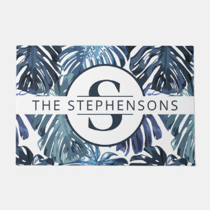 Felpudo Palm Azul Tropical Sale Monograma Chic
