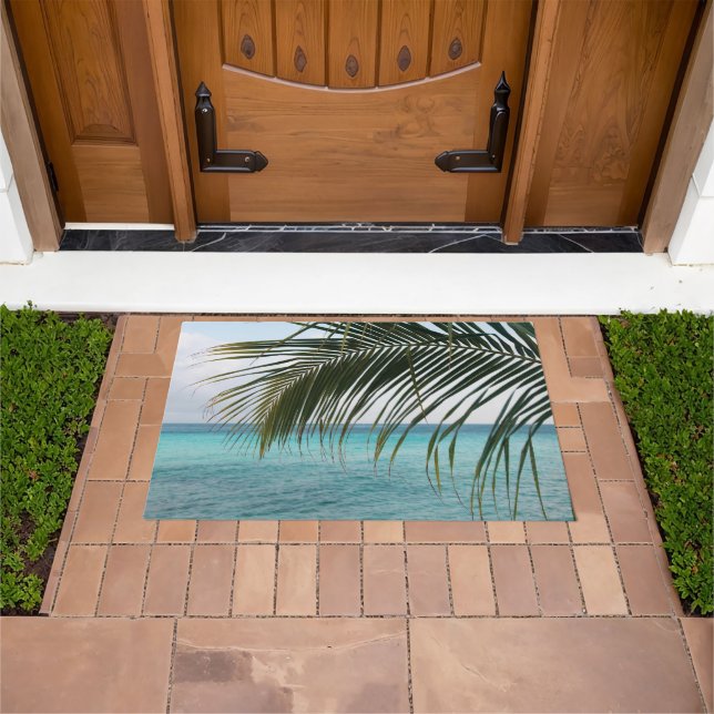 Felpudo Palm oceánica del amanecer del Caribe 1 (Exterior)