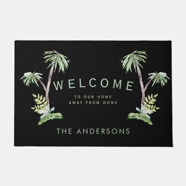 Felpudo Palm Trees Tropical Personalizado Beach House (Anverso)