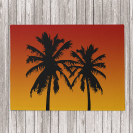 Felpudo Palm Trees Tropicales Silhouette Red Naranja Sunse