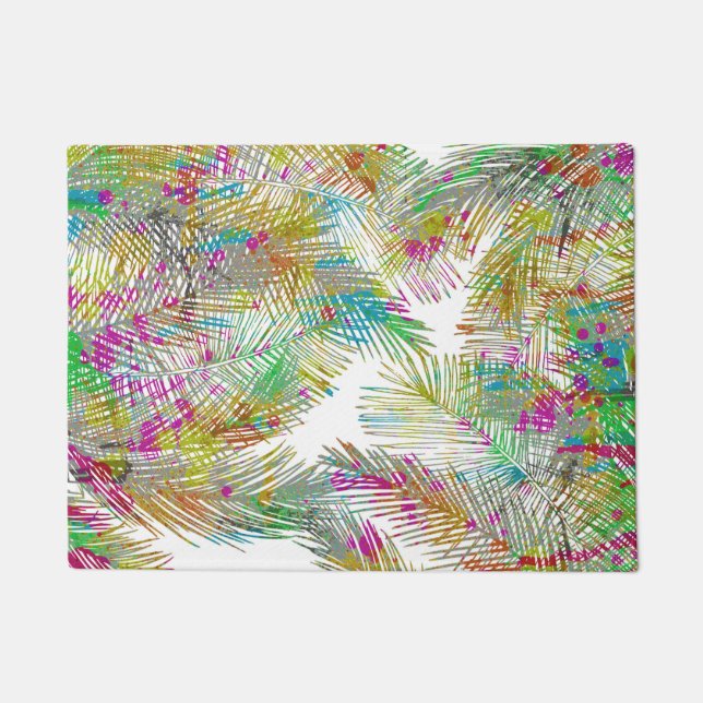 Felpudo Palma pintada a mano de la acuarela verde marrón (Anverso)