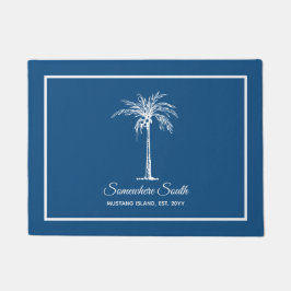Felpudo Palmera Blanca Azul Tropical Personalizada