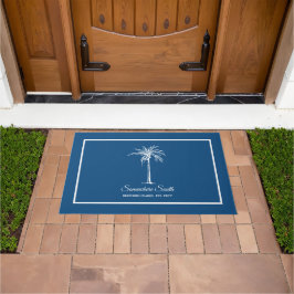 Felpudo Palmera Blanca Azul Tropical Personalizada