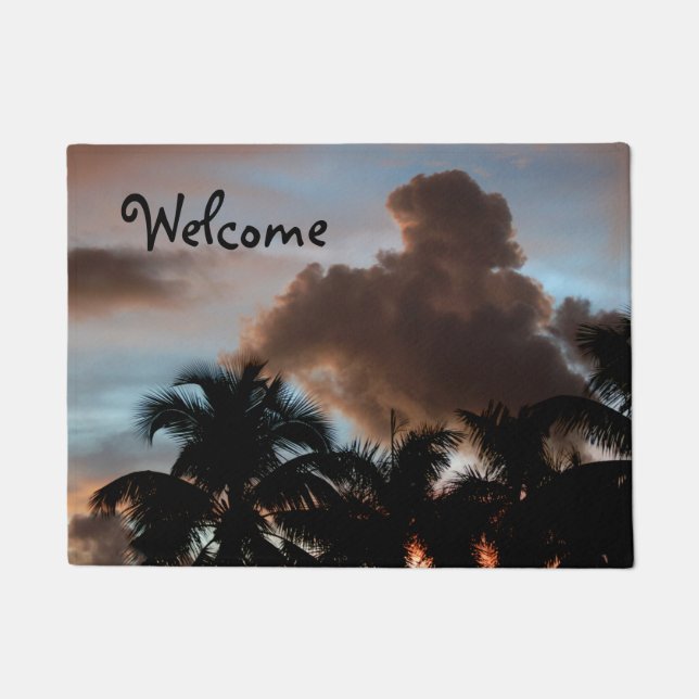 Felpudo Palmeras Nubes de sol Doormat (Anverso)