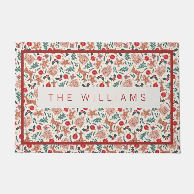 Felpudo Pan de jengibre, reno y árbol de Navidad (Anverso)