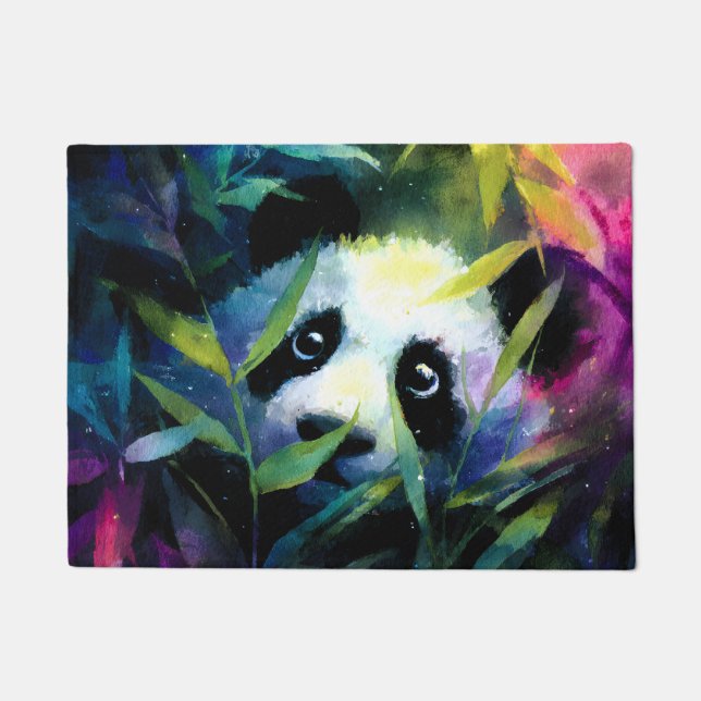 Felpudo Panda Peeking Bamboo Watercolor (Anverso)