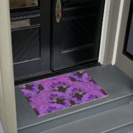 Felpudo Pansias moradas, pintura abstracta, arte floral