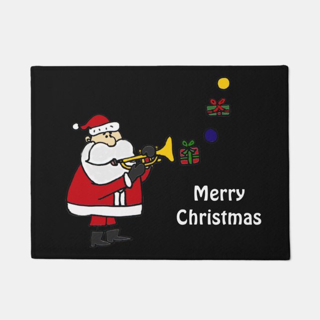Felpudo Papá Noel divertido que toca la trompeta (Anverso)