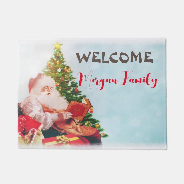 Felpudo Papá Noel lindo, pino de Navidad (Anverso)